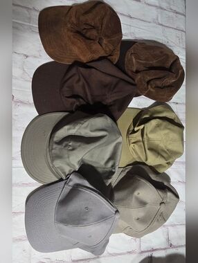 Lot of Assorted Neutral Baseball Caps - Brown, Olive, Khaki, Gray